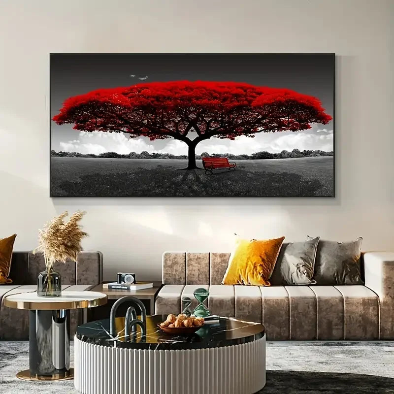 1pc Abstract Red Tree Oil Painting, Print On Canvas Art Prints, Posters And Prints Landscape Wall Art Pictures, Home Wall Decora