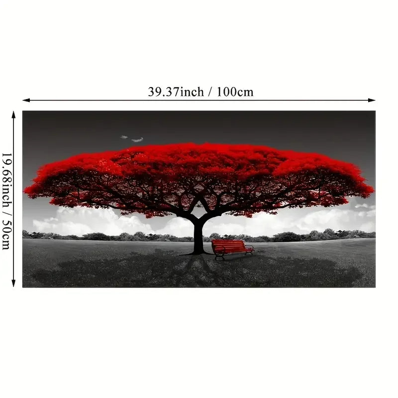 1pc Abstract Red Tree Oil Painting, Print On Canvas Art Prints, Posters And Prints Landscape Wall Art Pictures, Home Wall Decora