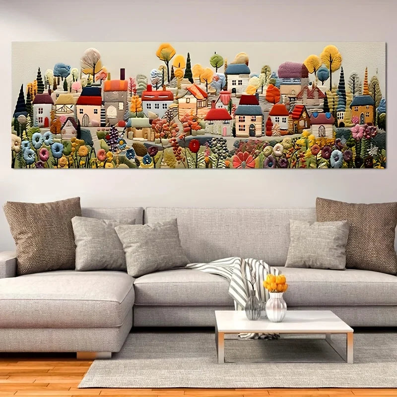 Fairy Tale Town Canvas Art Print - Modern Cream Style Wall Decor For Living Room, Bedroom, Home Office - Frameless Horizontal Pa